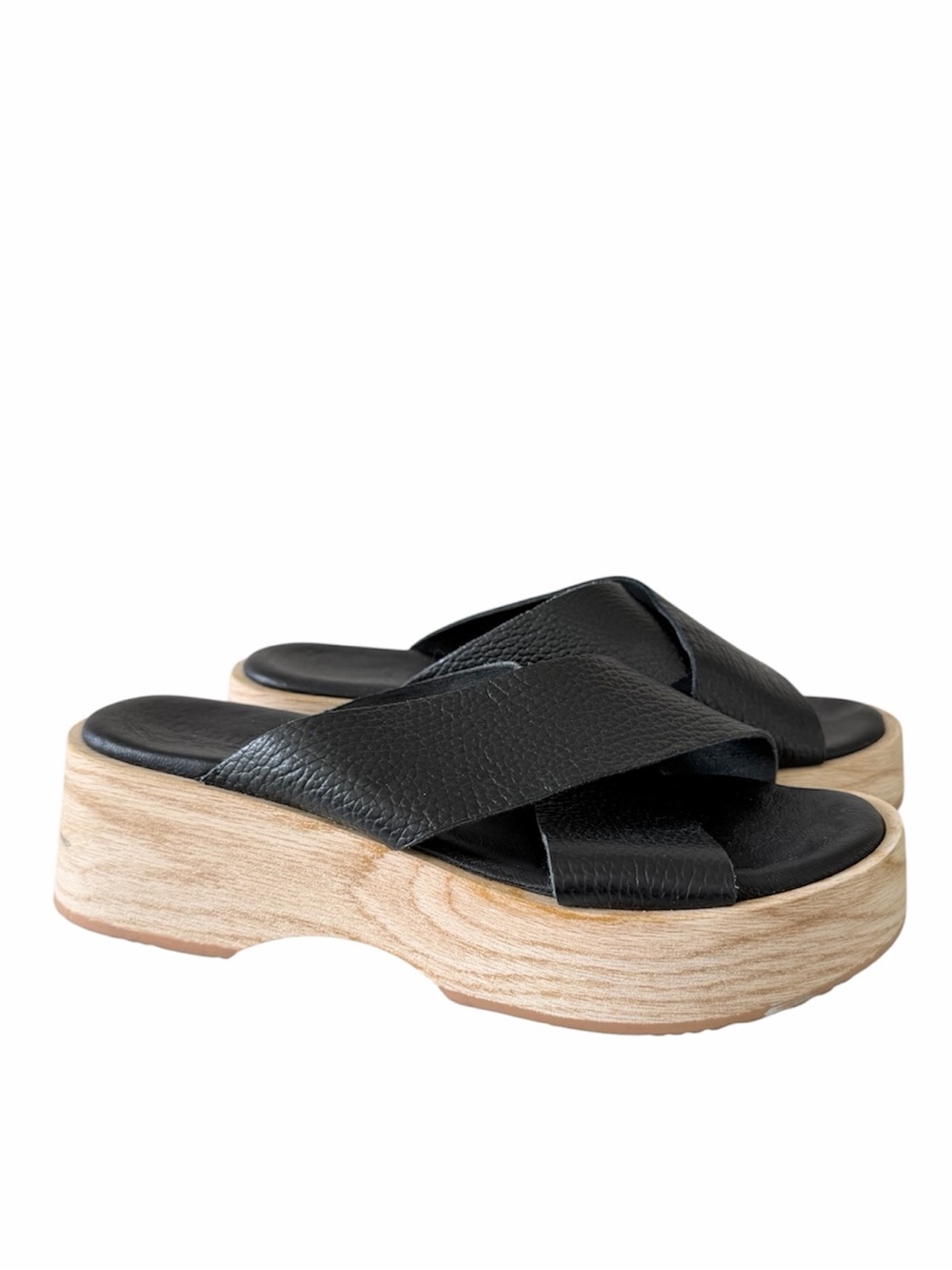 Gentle Souls Black Leather Crisscross Platform Slide Sandals EU 37